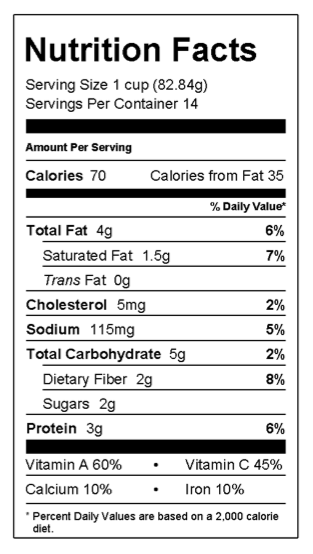 nutrition food label