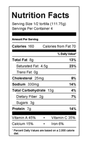 nutrition food label