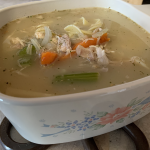 soup in white square bowl
