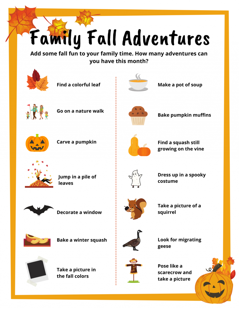 Family fall adventures idea list graphic
