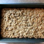Pan of oat bars on a counter top
