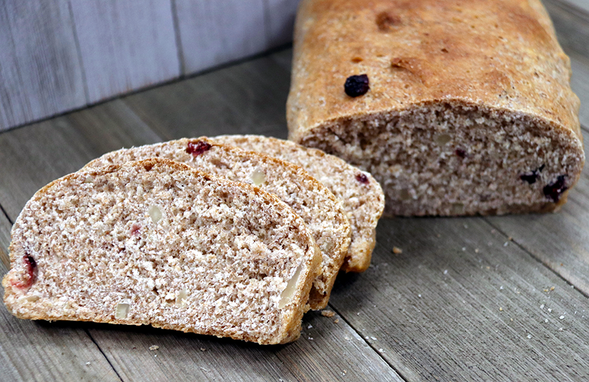 Slices of bread on a wooden background