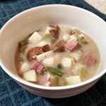 Bowl of ham and potato soup