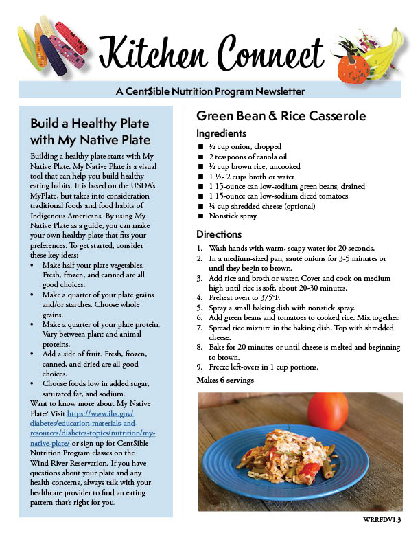 Accessible PDF version available on click. April 2024 CNP Kitchen Connect Newsletter for the Wind River Reservation.