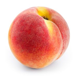 Fuzzy ripe peach on a white background